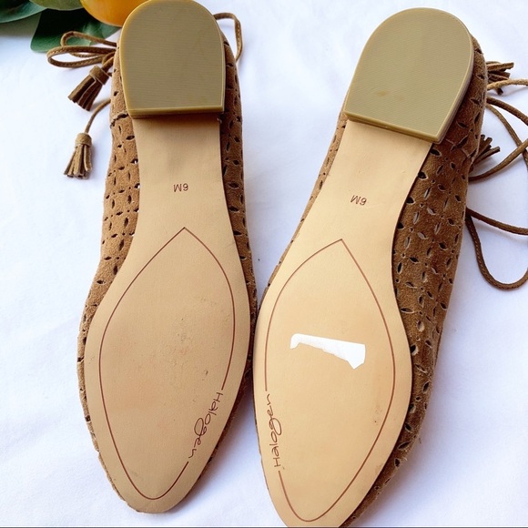 Halogen round toe lace up suede ballet flats brown laser cut size 6💜 - Picture 4 of 5